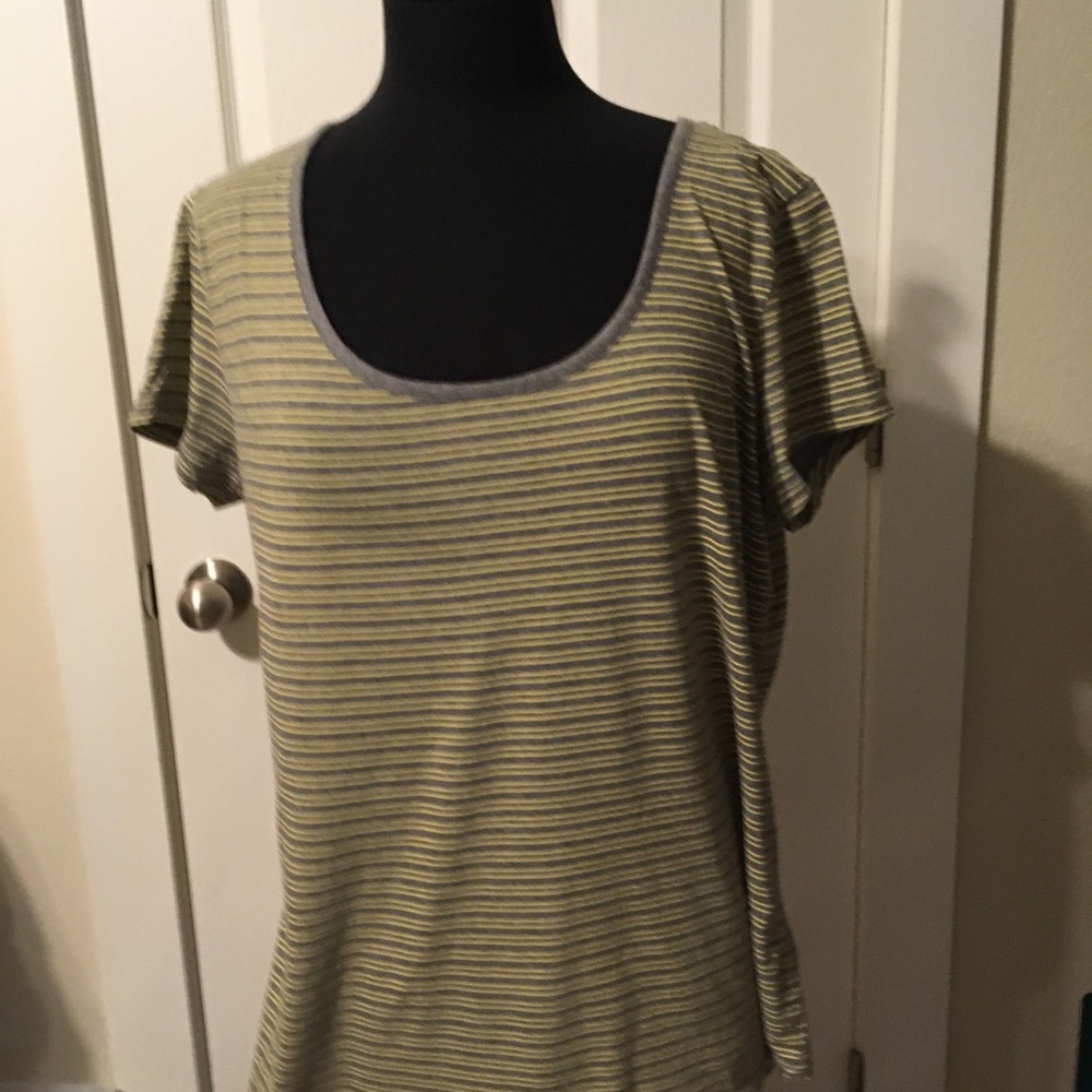 Eddie Bauer scoop neck gray/yellow striped tee
